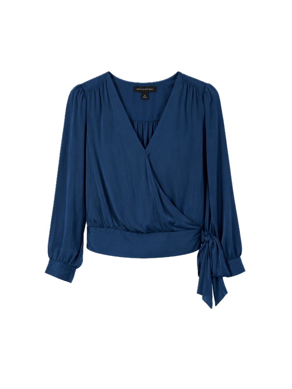 Banana Republic Satin Faux Wrap Blouse - Deep Blue, Size M